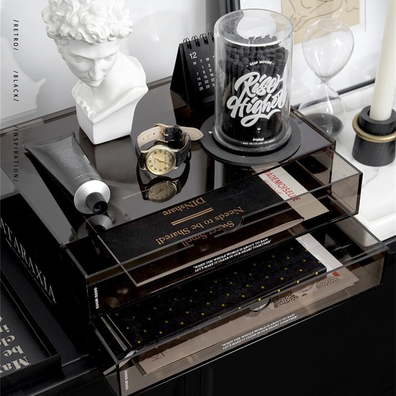 Gloss Acrylic Makeup Organizer Iridescent Dustproof Storage Box 2 3 4 Drawer For Home Decoration