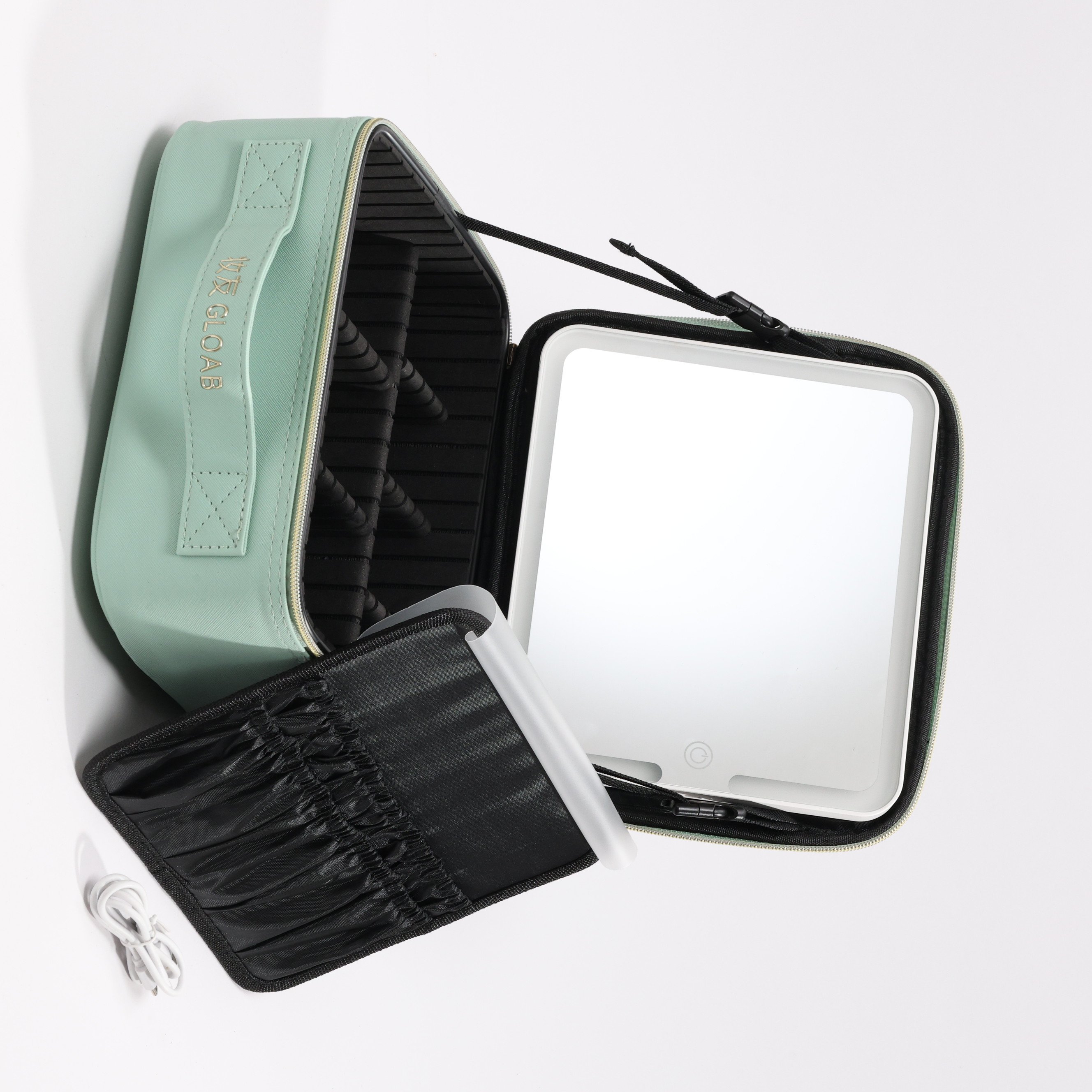 Private Label Black Padded Simple Custom Logo Led Mirror Korean Makeup With Customizable Organizers To Carry In The Bag
