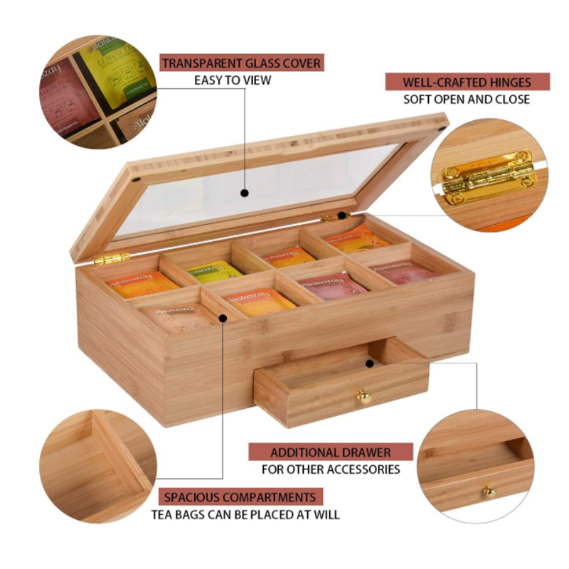 8 compartments 1 drawer Brushes teabag, Eyeshadow, Lotions, Lipstick, Nail Polish Makeup Desk Cosmetic Storage Box Organizer