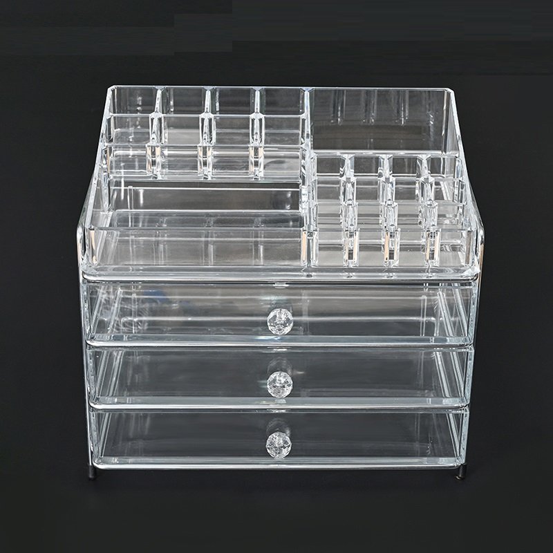 Custom luxury transparent desk cosmetic storage bin makeup organizer box with drawer