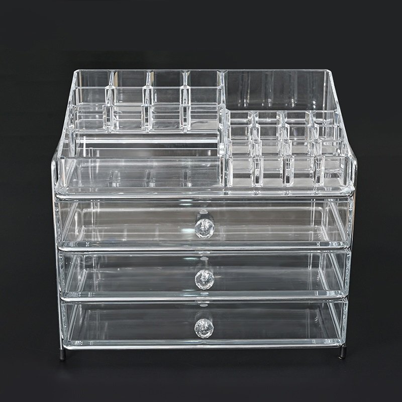 Custom luxury transparent desk cosmetic storage bin makeup organizer box with drawer