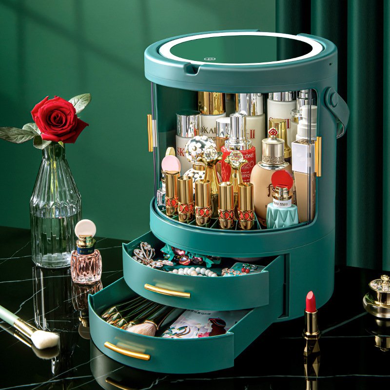 Wholesale Desktop Rotating Cosmetics Storage Box Multi-Function Skin Care Products Lipstick Classification Storage Box With Lamp
