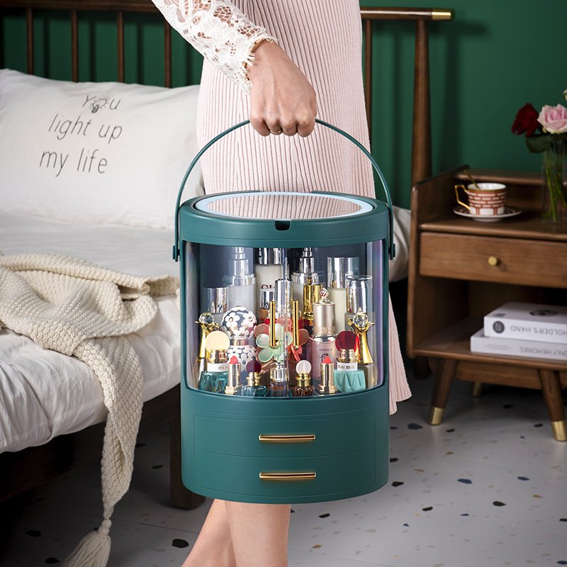 Wholesale Desktop Rotating Cosmetics Storage Box Multi-Function Skin Care Products Lipstick Classification Storage Box With Lamp