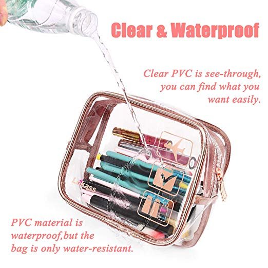 Custom Durable Travel Vacation Organizing Bathroom Storage Transparent Rose Gold PVC washbag cosmetics bag