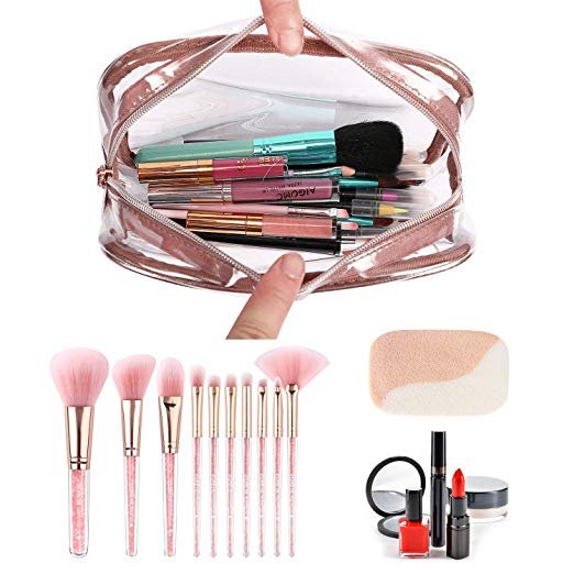 Custom Durable Travel Vacation Organizing Bathroom Storage Transparent Rose Gold PVC washbag cosmetics bag