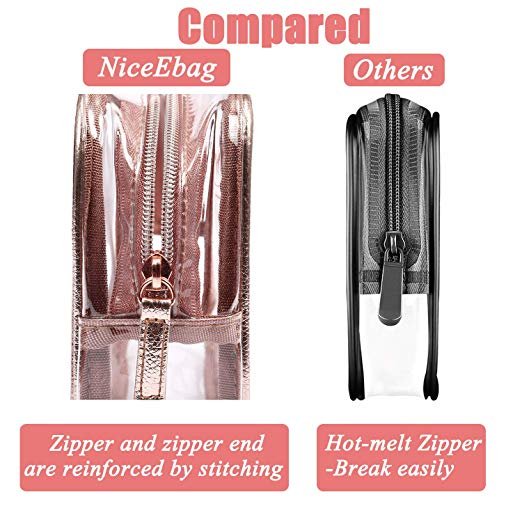 Custom Durable Travel Vacation Organizing Bathroom Storage Transparent Rose Gold PVC washbag cosmetics bag