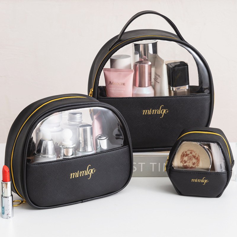 Custom Logo Pink Pvc Transparent Clear Zipper PU Makeup Cosmetic Bags Travel Toiletry Bag Pouch
