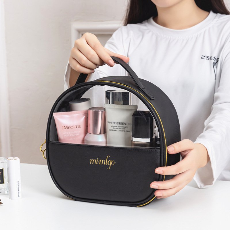 Custom Logo Pink Pvc Transparent Clear Zipper PU Makeup Cosmetic Bags Travel Toiletry Bag Pouch