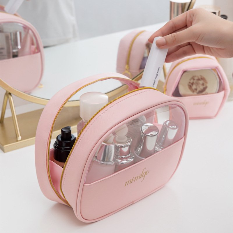 Custom Logo Pink Pvc Transparent Clear Zipper PU Makeup Cosmetic Bags Travel Toiletry Bag Pouch