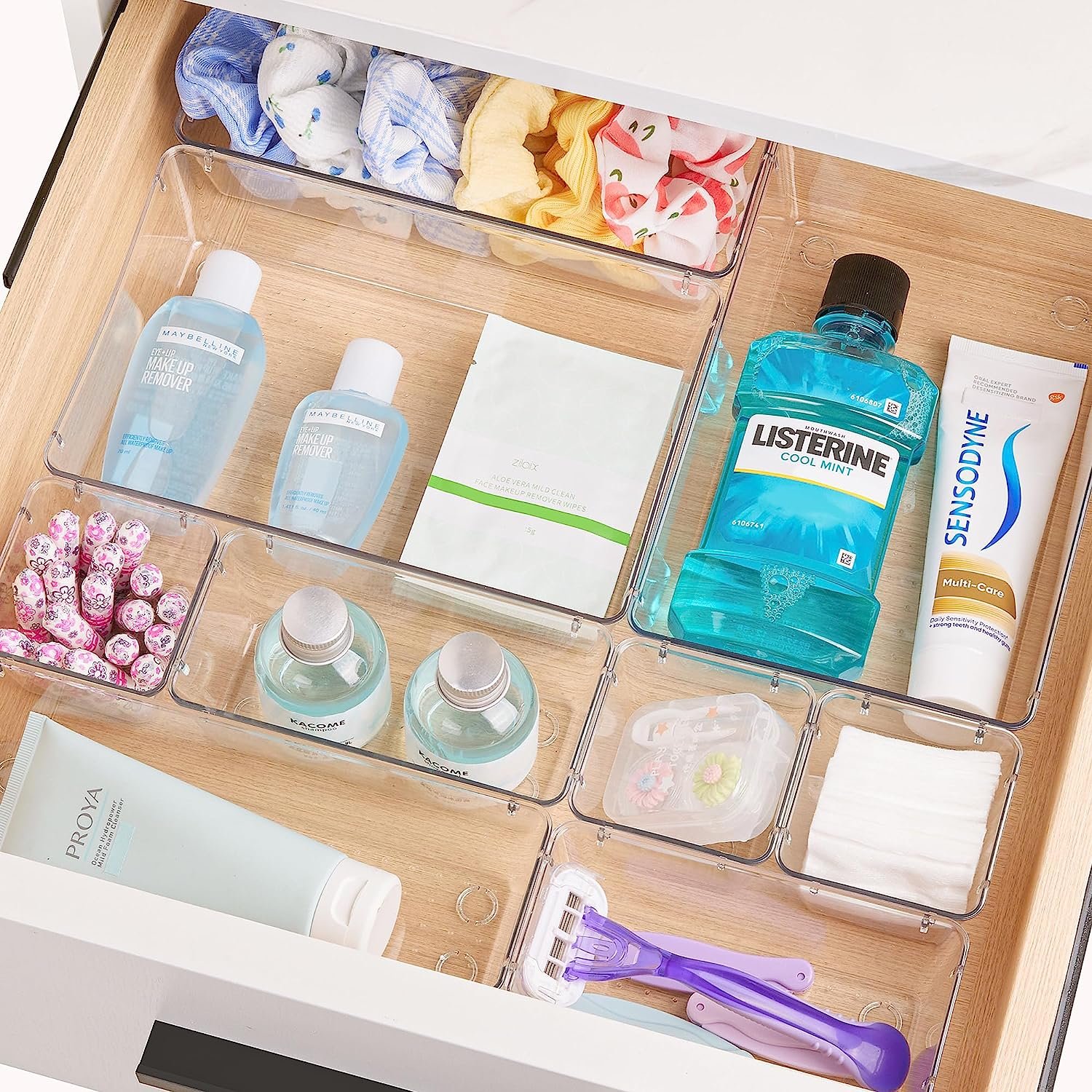 37 PCS Clear Plastic Drawer Organizers Set 4-Size Versatile Bathroom and Vanity Drawer Organizer Trays