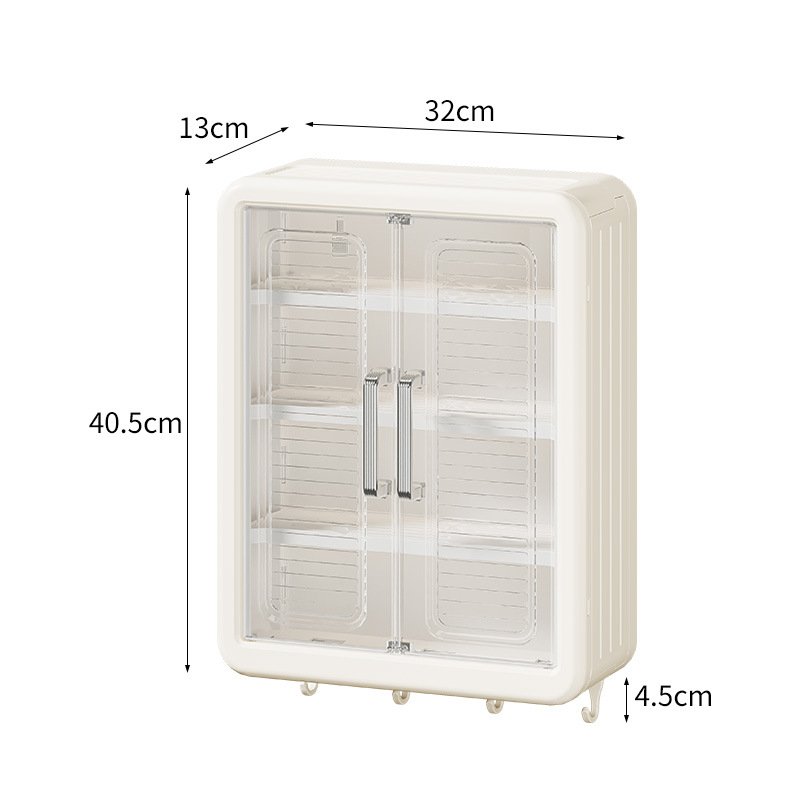 XJH Large Capacity 3-Layer Wall-Mounted Makeup Organizer Plastic Cosmetic Storage Box with 4 Towel Hooks for Bathroom