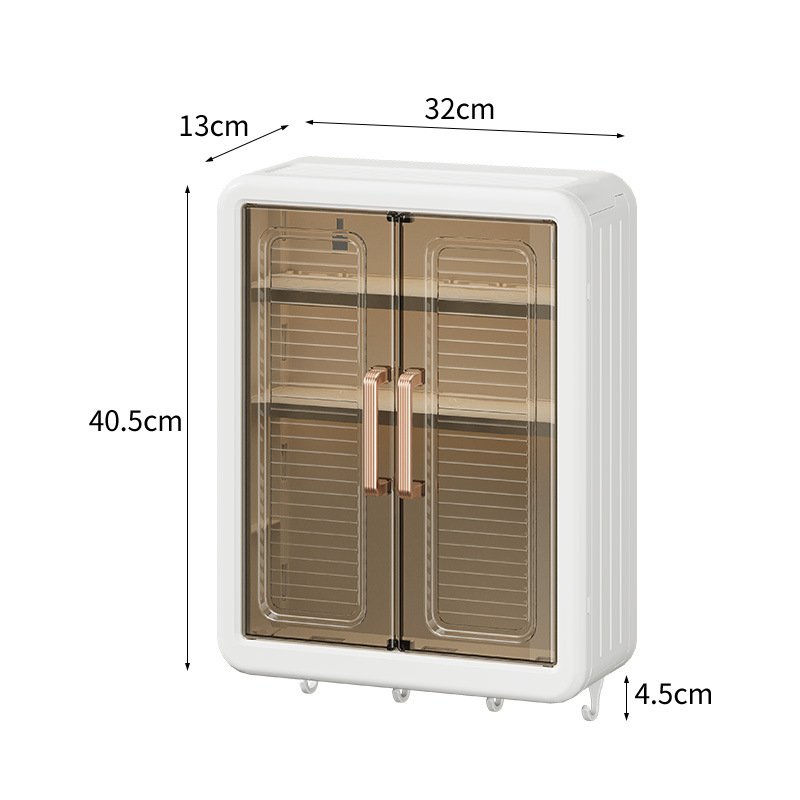 XJH Large Capacity 3-Layer Wall-Mounted Makeup Organizer Plastic Cosmetic Storage Box with 4 Towel Hooks for Bathroom