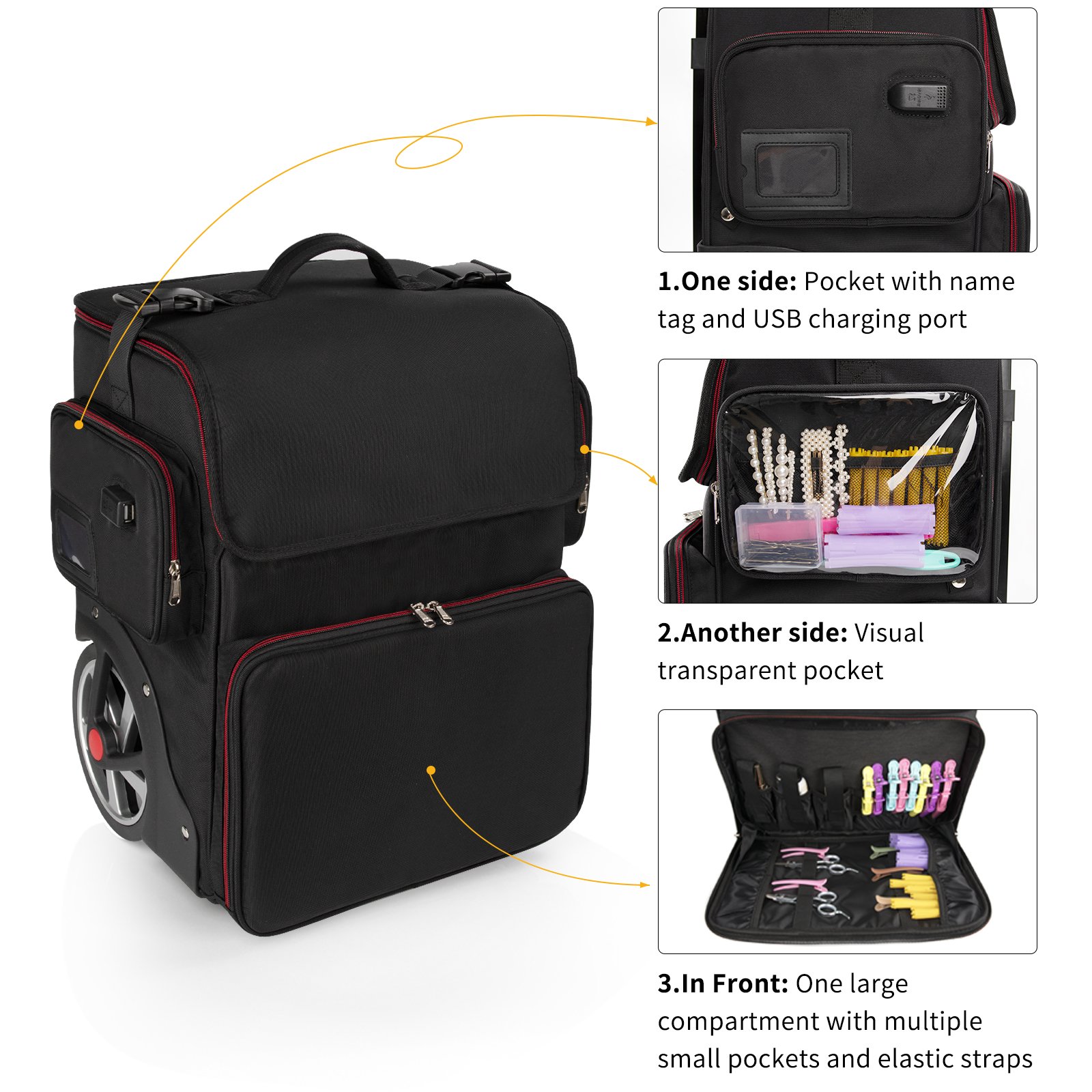 Relavel Professional Hairdresser Makeup Trolley Case Hairdressing Travel Beauty Salon Barber Case Makeup Rolling Train Case