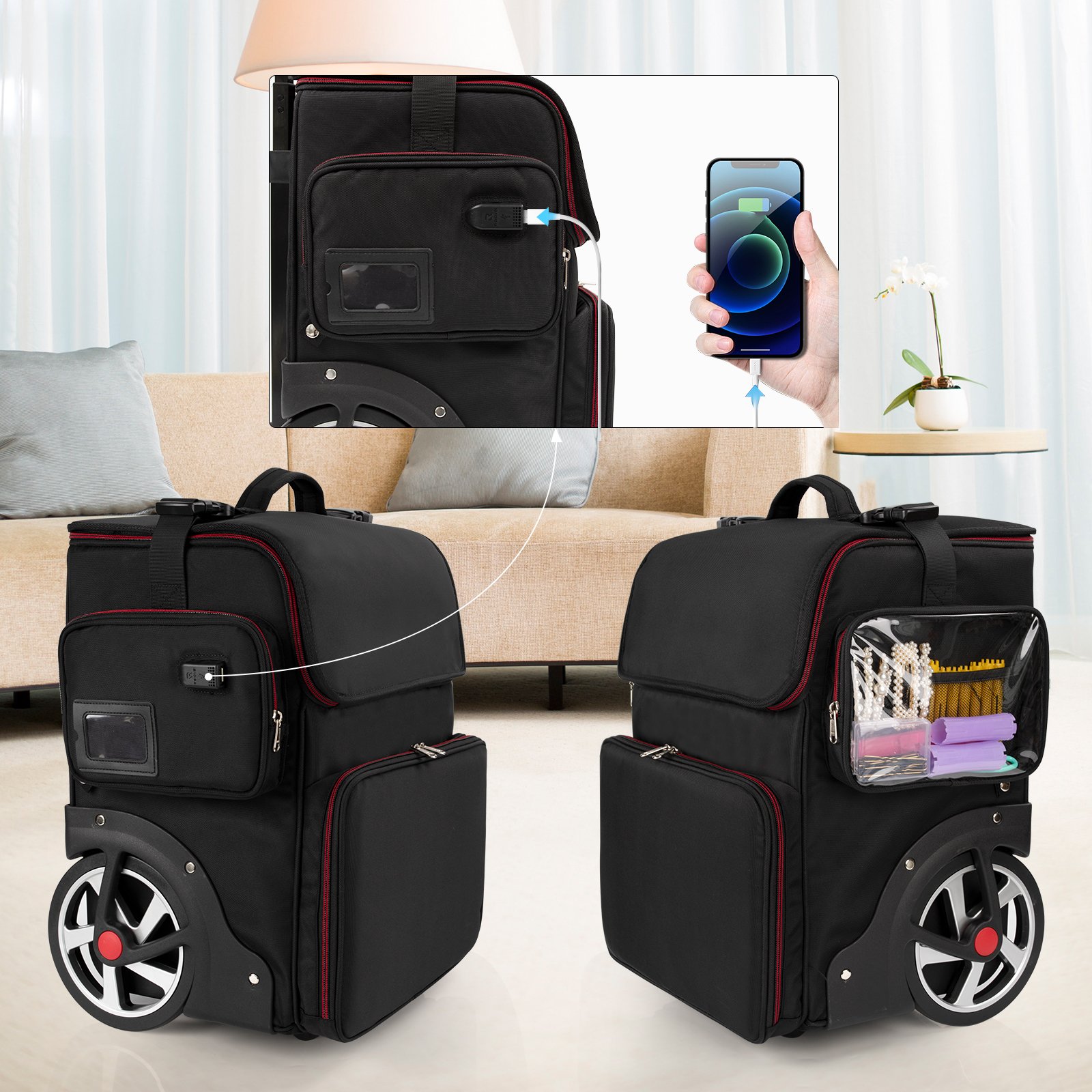 Relavel Professional Hairdresser Makeup Trolley Case Hairdressing Travel Beauty Salon Barber Case Makeup Rolling Train Case
