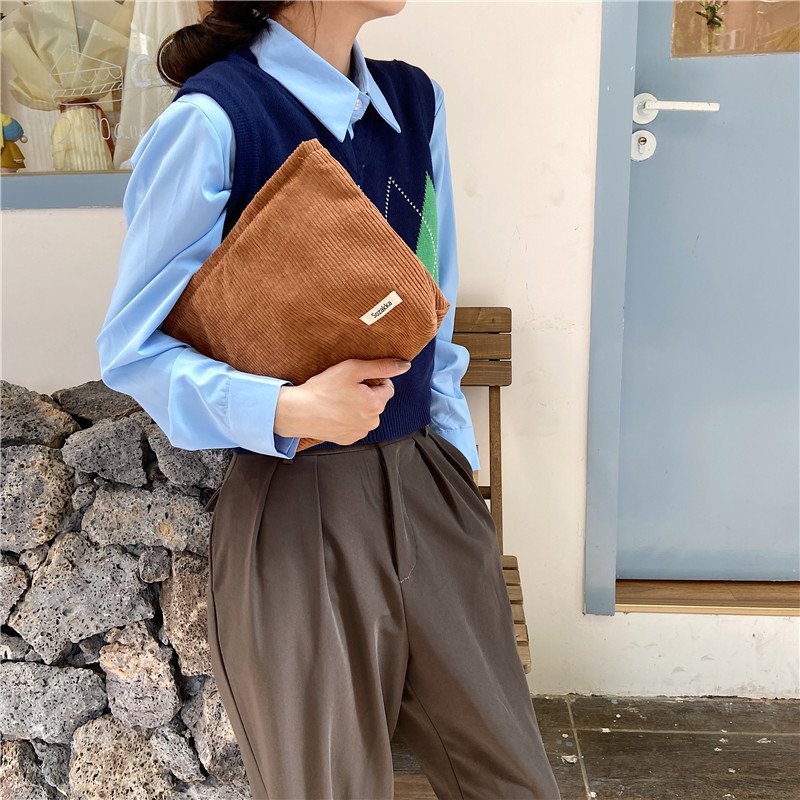 Portable Women Large Capacity Zipper Make Up Storage Makeup Corduroy Travel Cosmetic Bag Purses Organizer