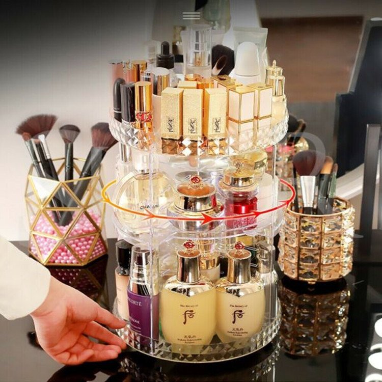 Plastic Clear 360 Degree Rotating Organizador Maquillaje Adjustable Acrylic Cosmetic Storage Box Makeup Organizer For Desktop