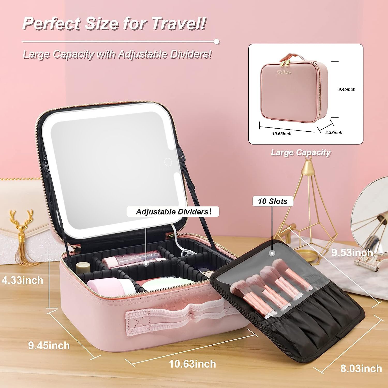X1254 LED Mirror Makeup Organizer Make Up Brush Storage box Storage Case Make Up Organizer Green