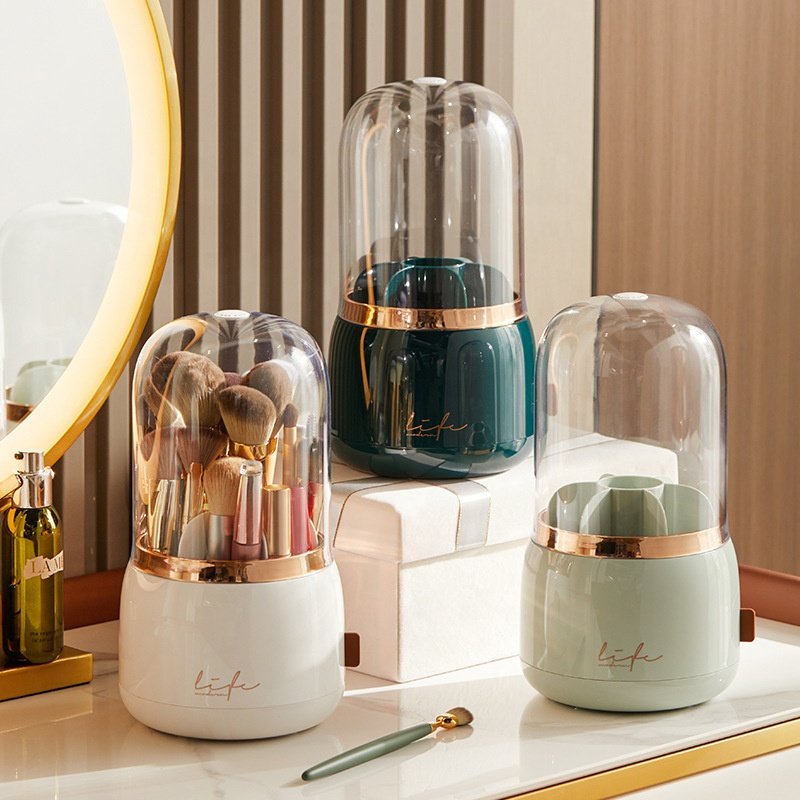 Household Good Wholesale Desktop Makeup Brush Storage Bucket Pen Holder Transparent Acrylic Box Rotating Cosmetic Storage Box