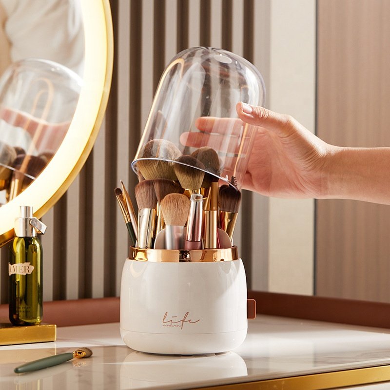 Household Good Wholesale Desktop Makeup Brush Storage Bucket Pen Holder Transparent Acrylic Box Rotating Cosmetic Storage Box