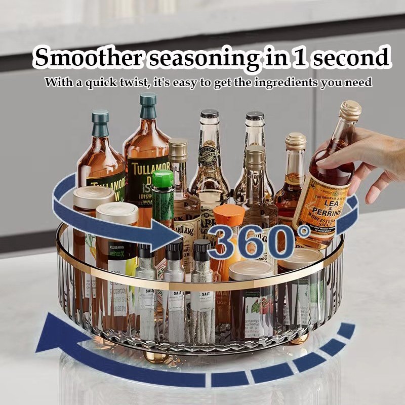 Countertop Lazy Makeup 360 Revolving Turntable Jar Holder Cabinet Kitchen Storage Spice Rotating Seasoning Organizer