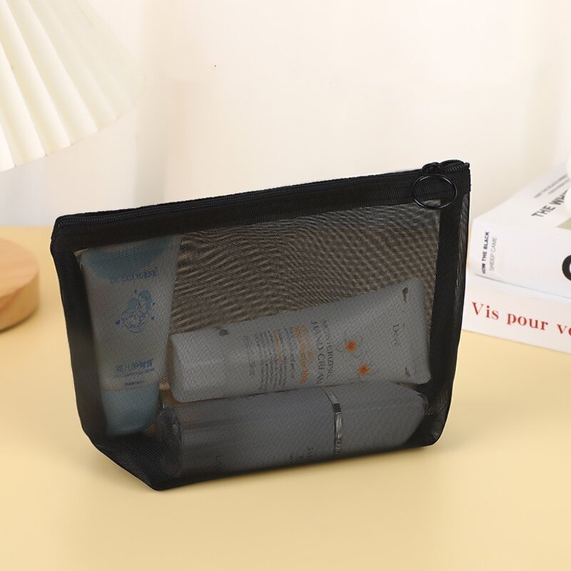 Mesh Makeup Bags Nylon Cosmetic Bag Portable Travel Organizing Zipper Pouch Toiletries Makeup Pouches for Home Office Travel