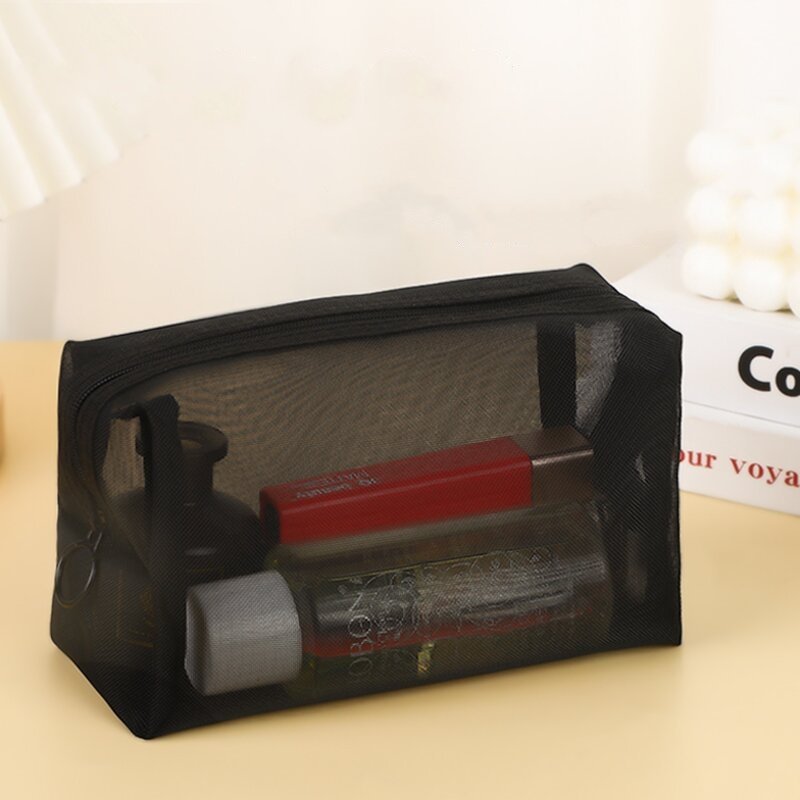 Mesh Makeup Bags Nylon Cosmetic Bag Portable Travel Organizing Zipper Pouch Toiletries Makeup Pouches for Home Office Travel
