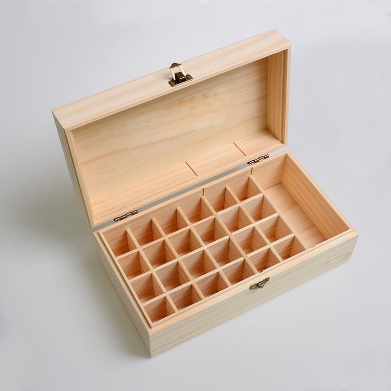 Portable 25 grid wooden essential oil storage box pine wood high grade small oil perfume bottle packaging box organizer box