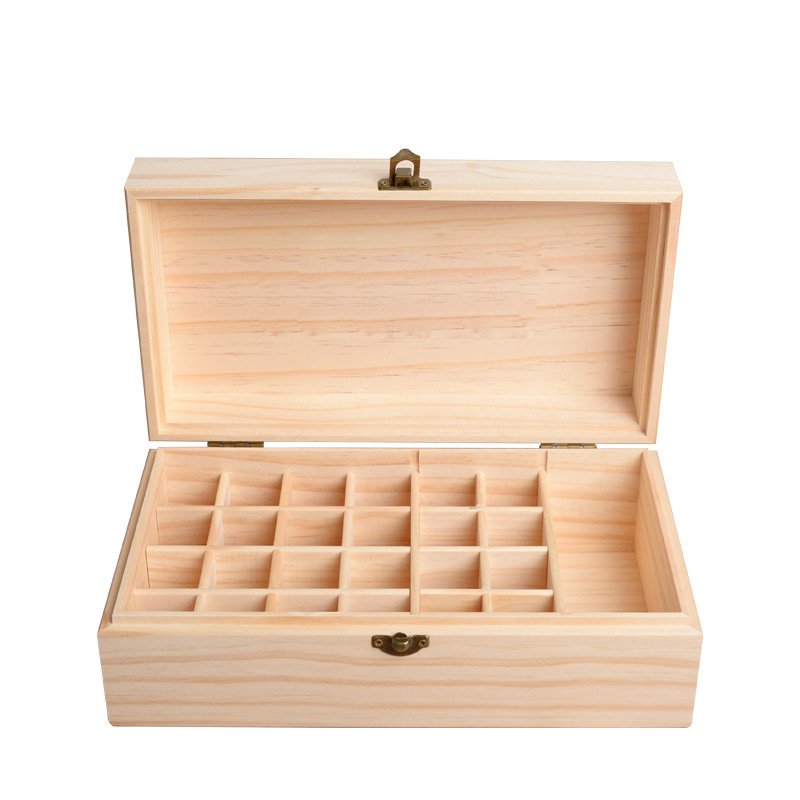 Portable 25 grid wooden essential oil storage box pine wood high grade small oil perfume bottle packaging box organizer box