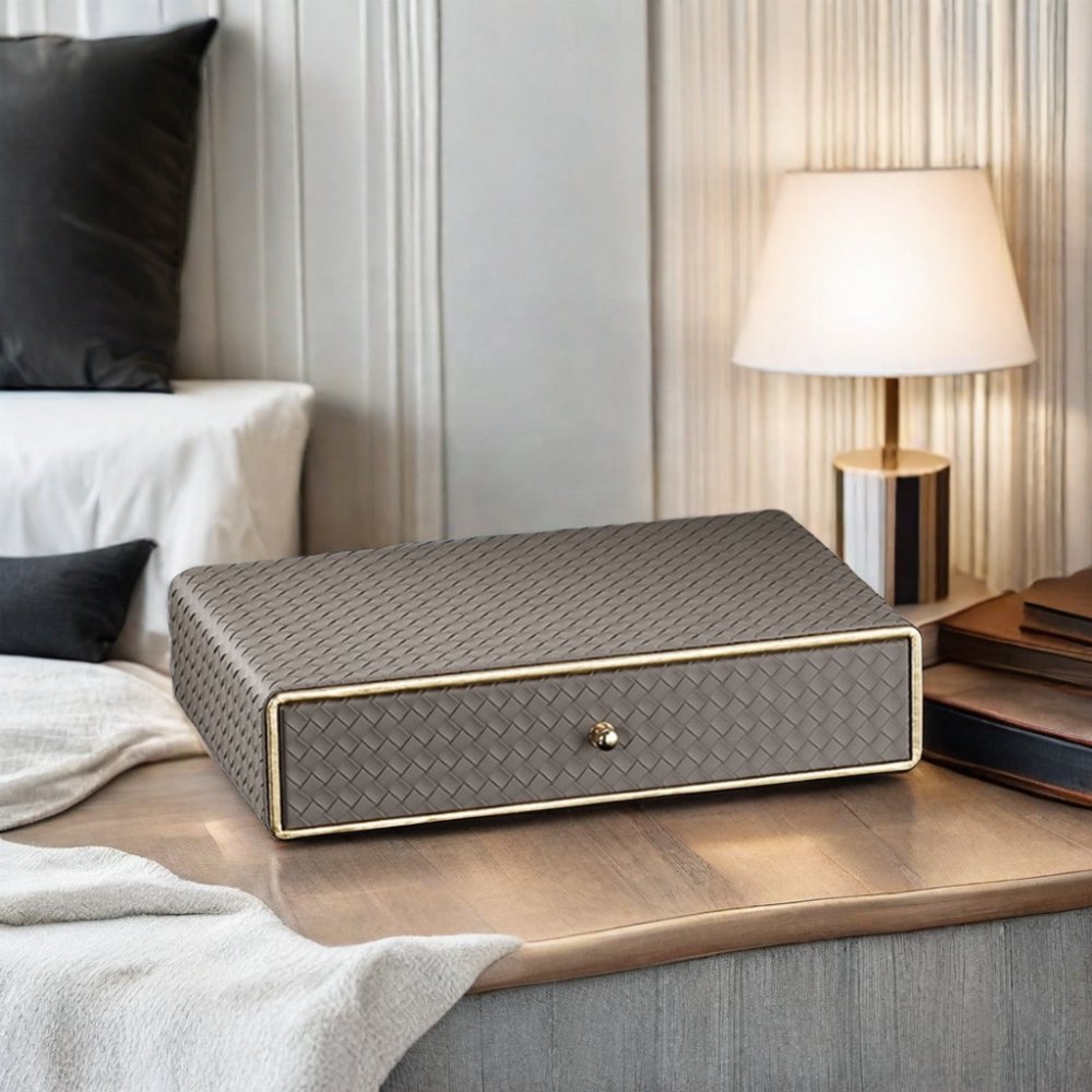 HOT Sale PU Leather Desktop Storage Organizer with Drawers Makeup & Cosmetic Storage Bins Elegant Storage Cabinets