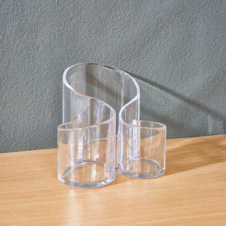 Clear acrylic 3 holes Makeup brush storage box dresser Desktop size Eyebrow pencil brush comb Scissors organizer