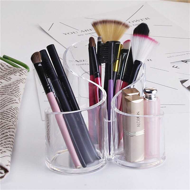 Clear acrylic 3 holes Makeup brush storage box dresser Desktop size Eyebrow pencil brush comb Scissors organizer