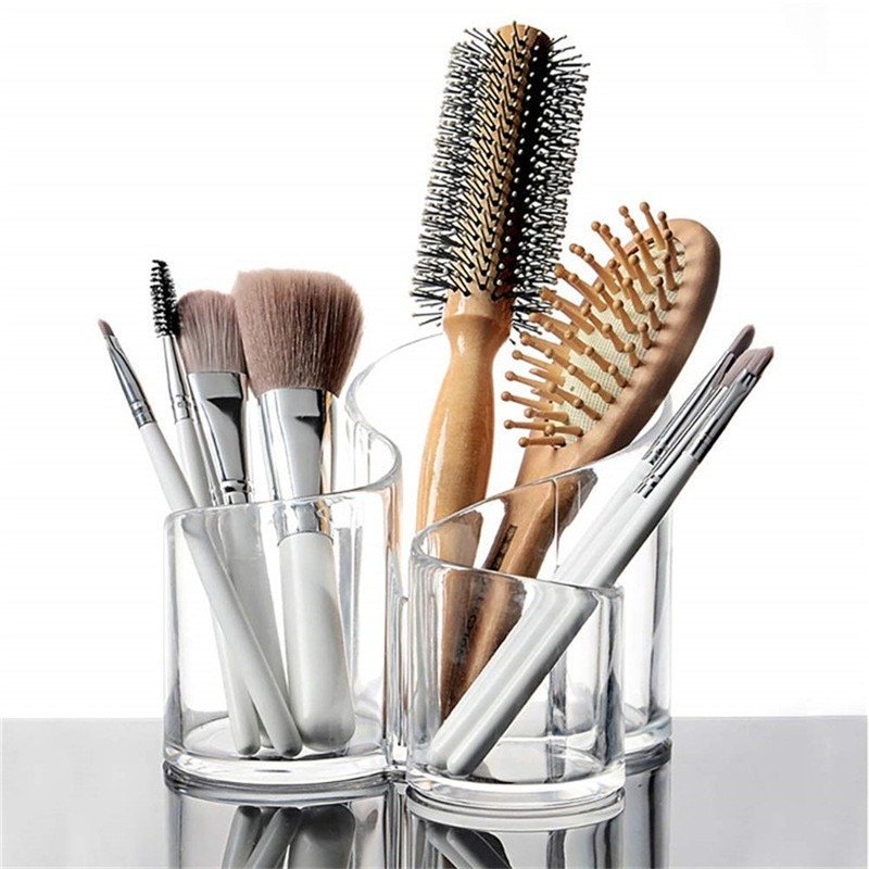 Clear acrylic 3 holes Makeup brush storage box dresser Desktop size Eyebrow pencil brush comb Scissors organizer