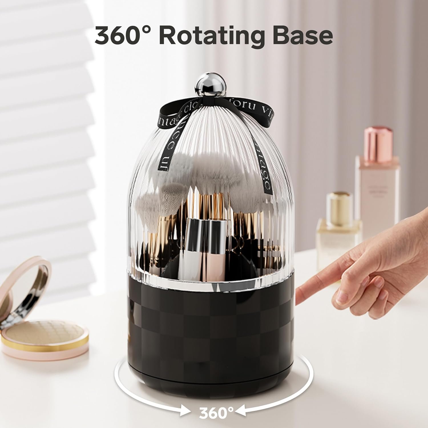 360° Rotating Vanity Dustproof Cosmetic Brush Storage Large Capacity Clear Waterproof Makeup Organizer Makeup Holder with Lid