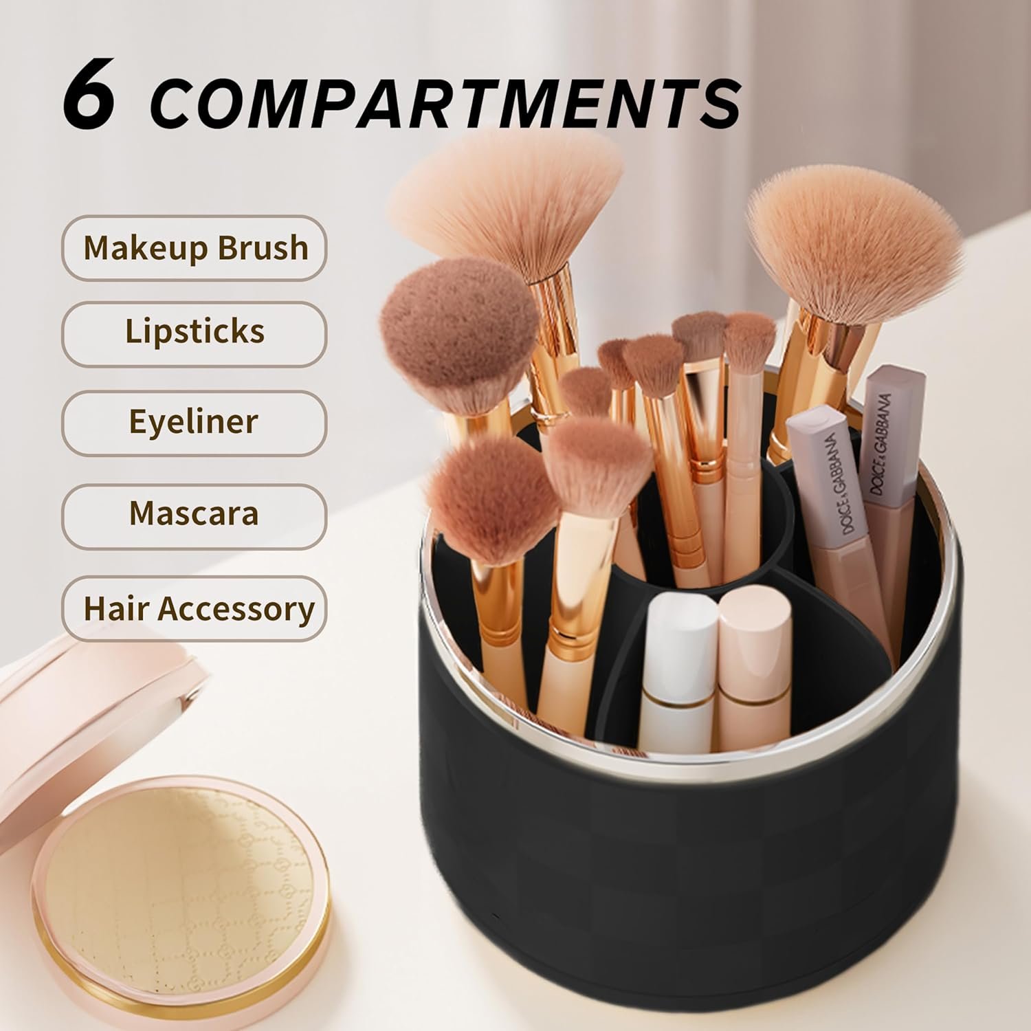 360° Rotating Vanity Dustproof Cosmetic Brush Storage Large Capacity Clear Waterproof Makeup Organizer Makeup Holder with Lid