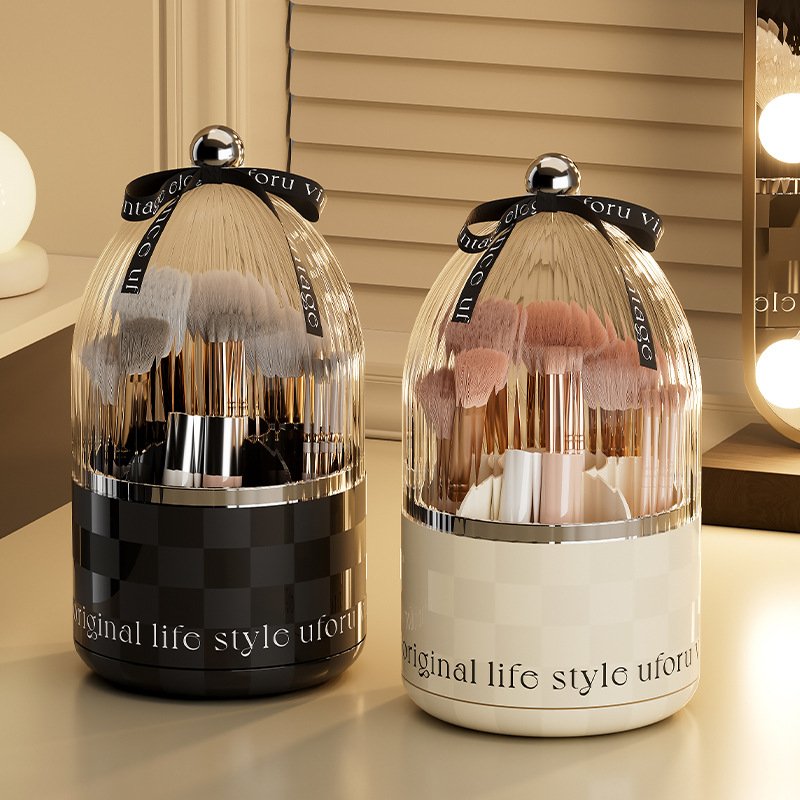 360° Rotating Vanity Dustproof Cosmetic Brush Storage Large Capacity Clear Waterproof Makeup Organizer Makeup Holder with Lid