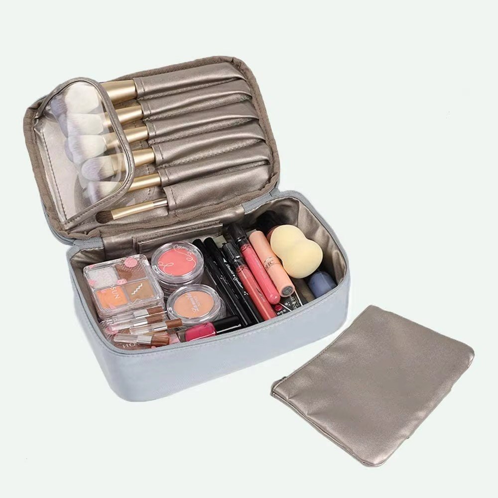 Two-Layer Zipper Nylon Soft Cosmetic Bag Jewelry Case Lightweight Travel Makeup Brush Kits Makeup Toiletries Organizer