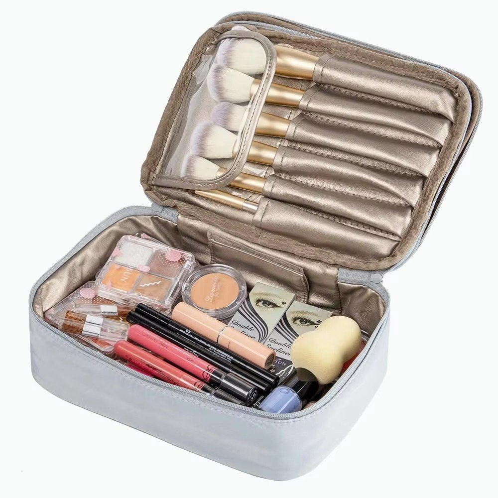 Two-Layer Zipper Nylon Soft Cosmetic Bag Jewelry Case Lightweight Travel Makeup Brush Kits Makeup Toiletries Organizer