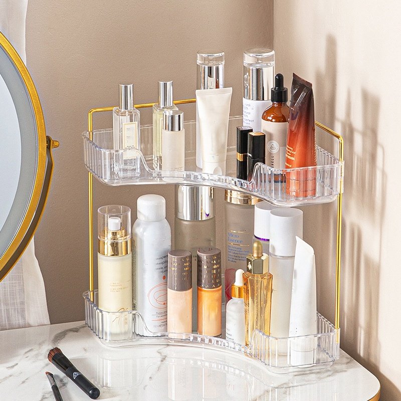 OWNSWING 2-Tier Corner Bathroom Counter Organizer Makeup Cosmetic Storage Corner Storage Organizers For Bathroom