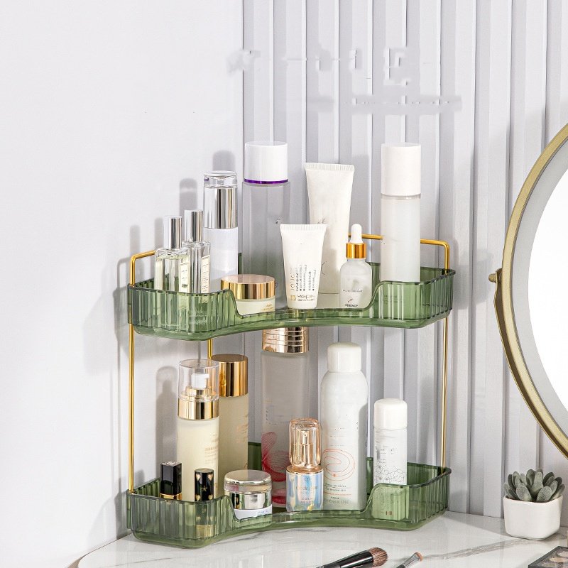 OWNSWING 2-Tier Corner Bathroom Counter Organizer Makeup Cosmetic Storage Corner Storage Organizers For Bathroom