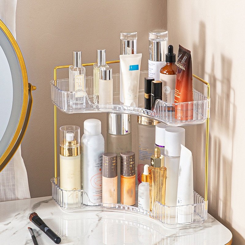 OWNSWING 2-Tier Corner Bathroom Counter Organizer Makeup Cosmetic Storage Corner Storage Organizers For Bathroom