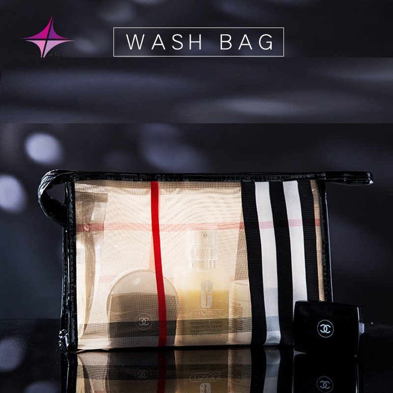 PVC Contrast Color Stripe Cosmetic Bag Convenient Organize Waterproof Cosmetic Bag Multifunctional Grid Travel Storage Bag Set