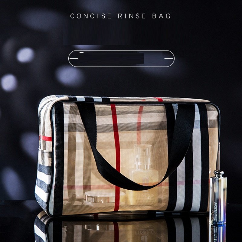 PVC Contrast Color Stripe Cosmetic Bag Convenient Organize Waterproof Cosmetic Bag Multifunctional Grid Travel Storage Bag Set