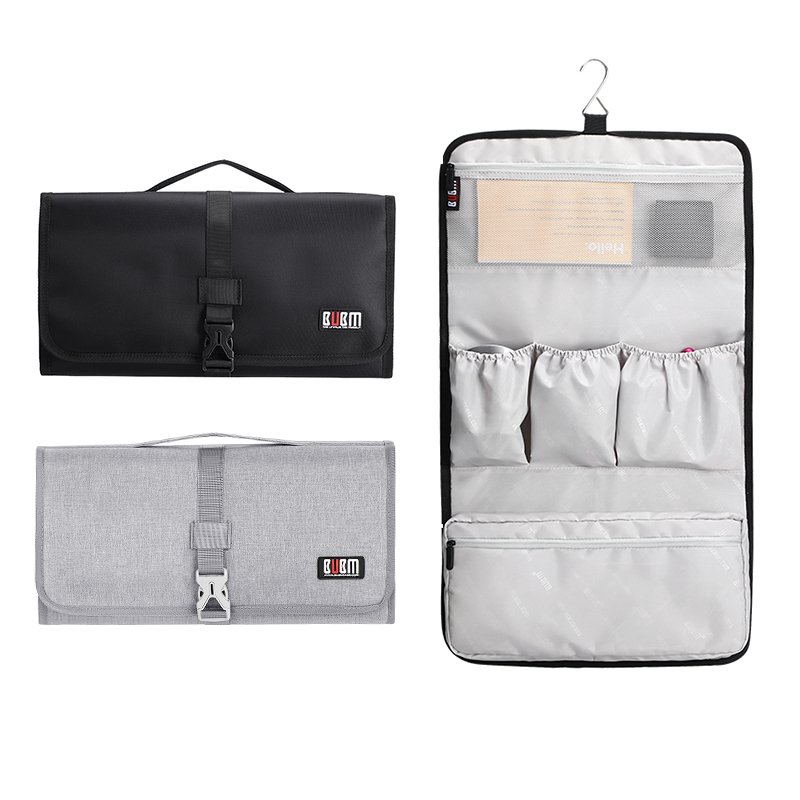 Elegant Vintage Style Nylon Folding Travel Makeup Organizer Compact Toiletry Kit Hook Design Convenient Bag On-the-Go Essentials