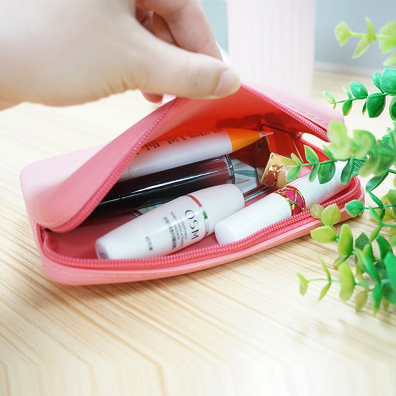 Stock ECO Friendly Small Cosmetic Makeup Bag Silicone Women Silicone Make up Zipper Travel Cosmetic Organizer
