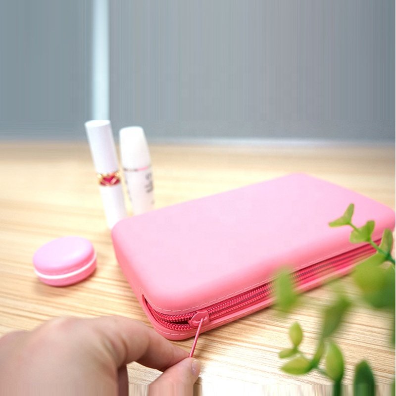 Stock ECO Friendly Small Cosmetic Makeup Bag Silicone Women Silicone Make up Zipper Travel Cosmetic Organizer