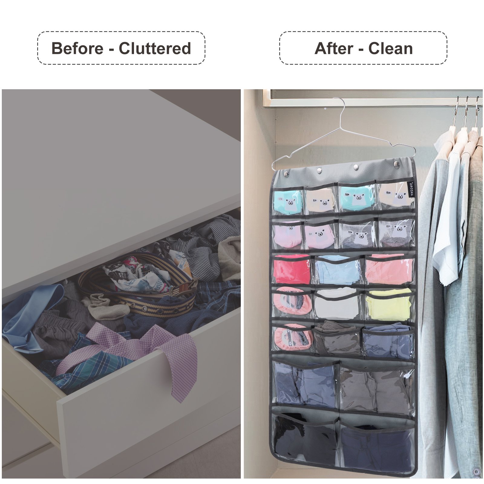 42 Clear Pockets Dual Sided Hanging Organizer for Jewelry Makeup Storage Closet Organizers for Bows Socks Underwear