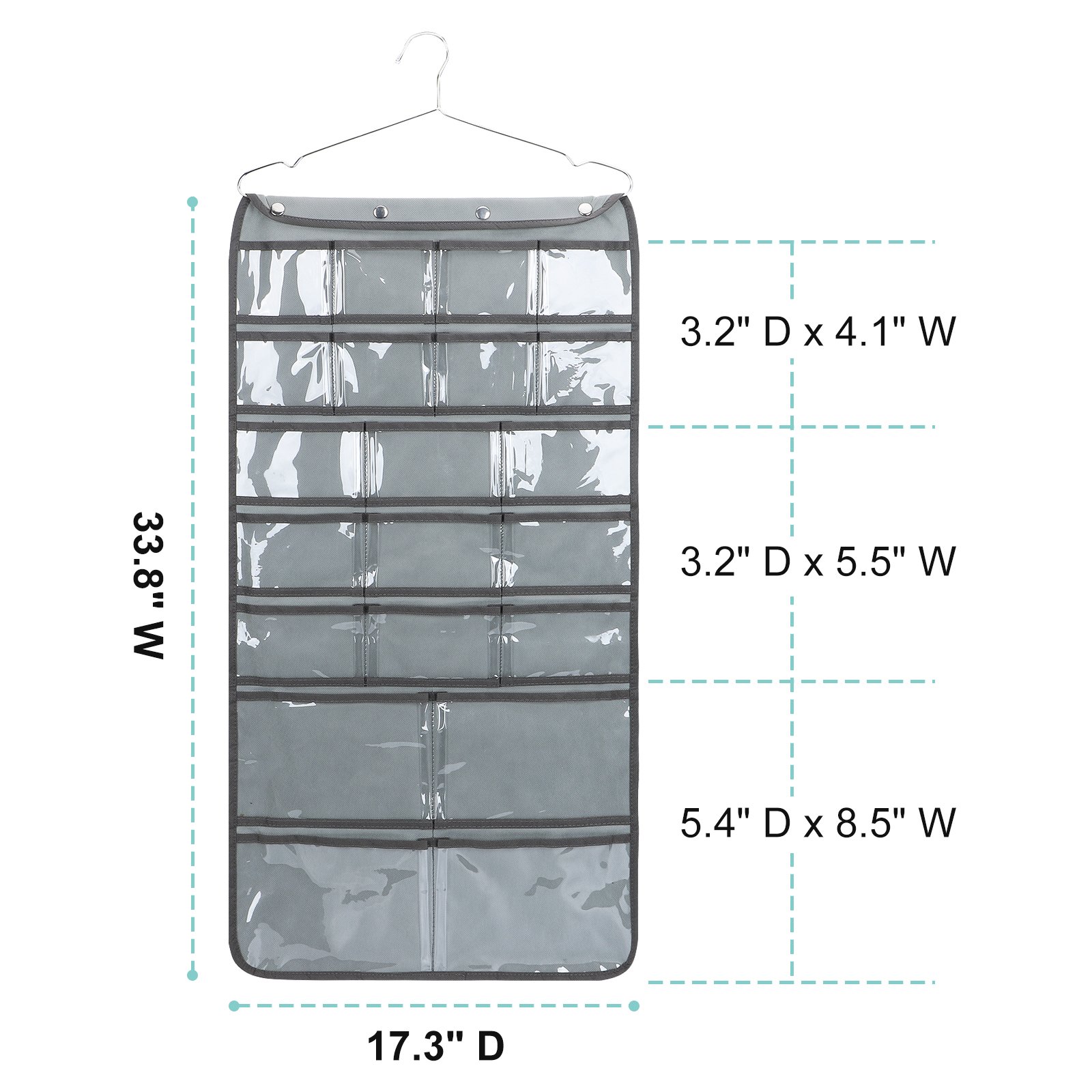 42 Clear Pockets Dual Sided Hanging Organizer for Jewelry Makeup Storage Closet Organizers for Bows Socks Underwear
