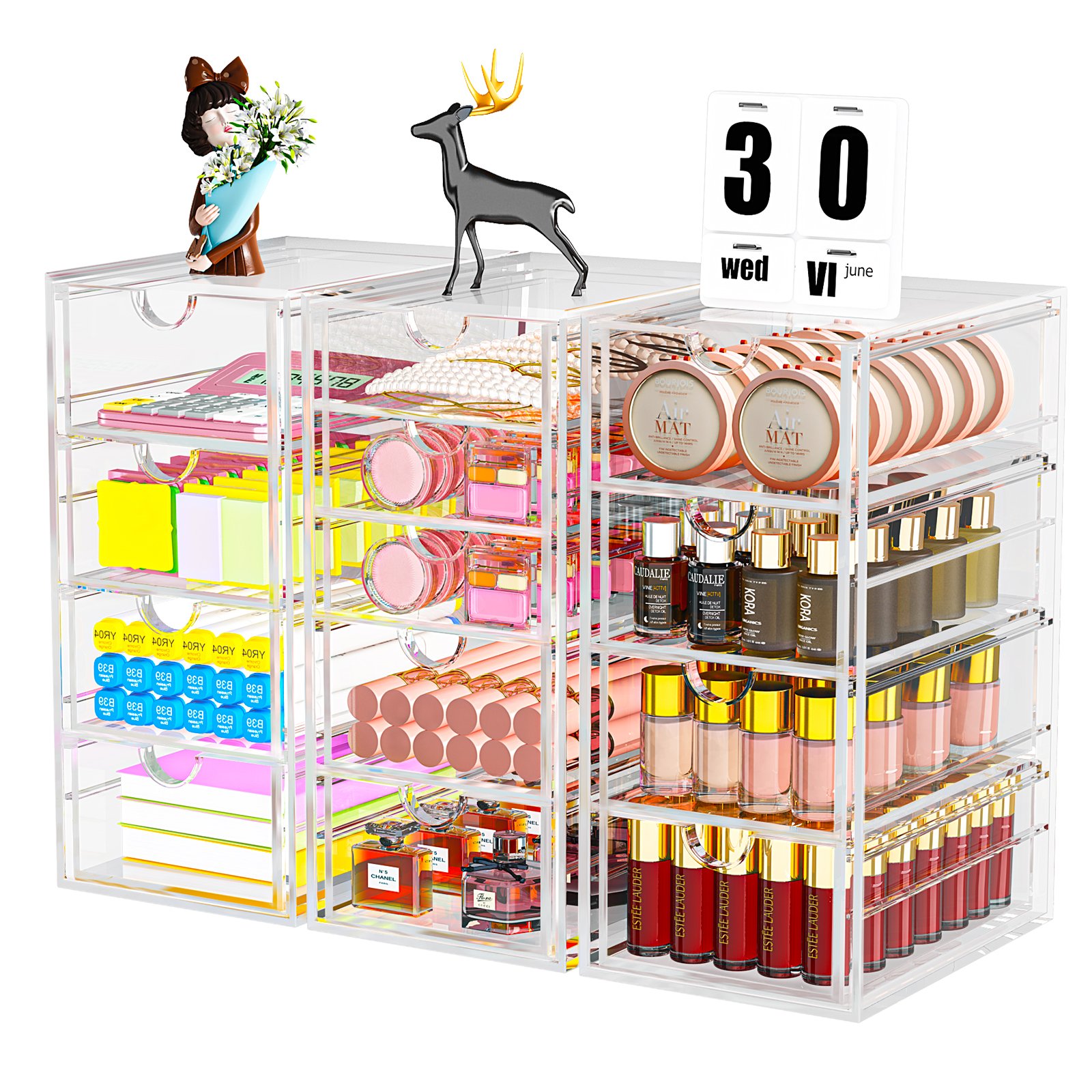WALUE 13-Drawer Rectangle Transparent Clear Acrylic Plastic Desk Organizer Eco-Friendly Wholesale Price for Jewelry Accessories