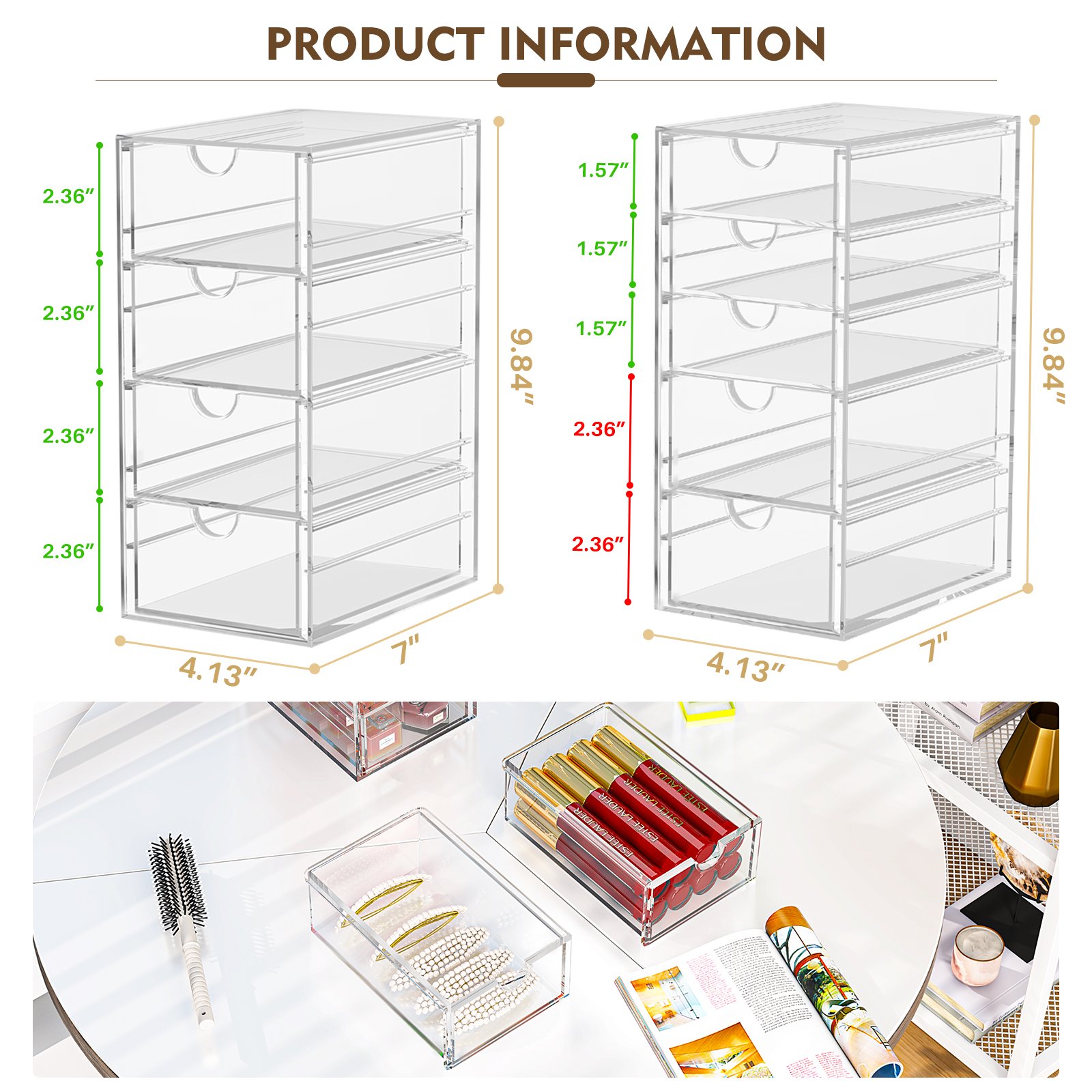 WALUE 13-Drawer Rectangle Transparent Clear Acrylic Plastic Desk Organizer Eco-Friendly Wholesale Price for Jewelry Accessories