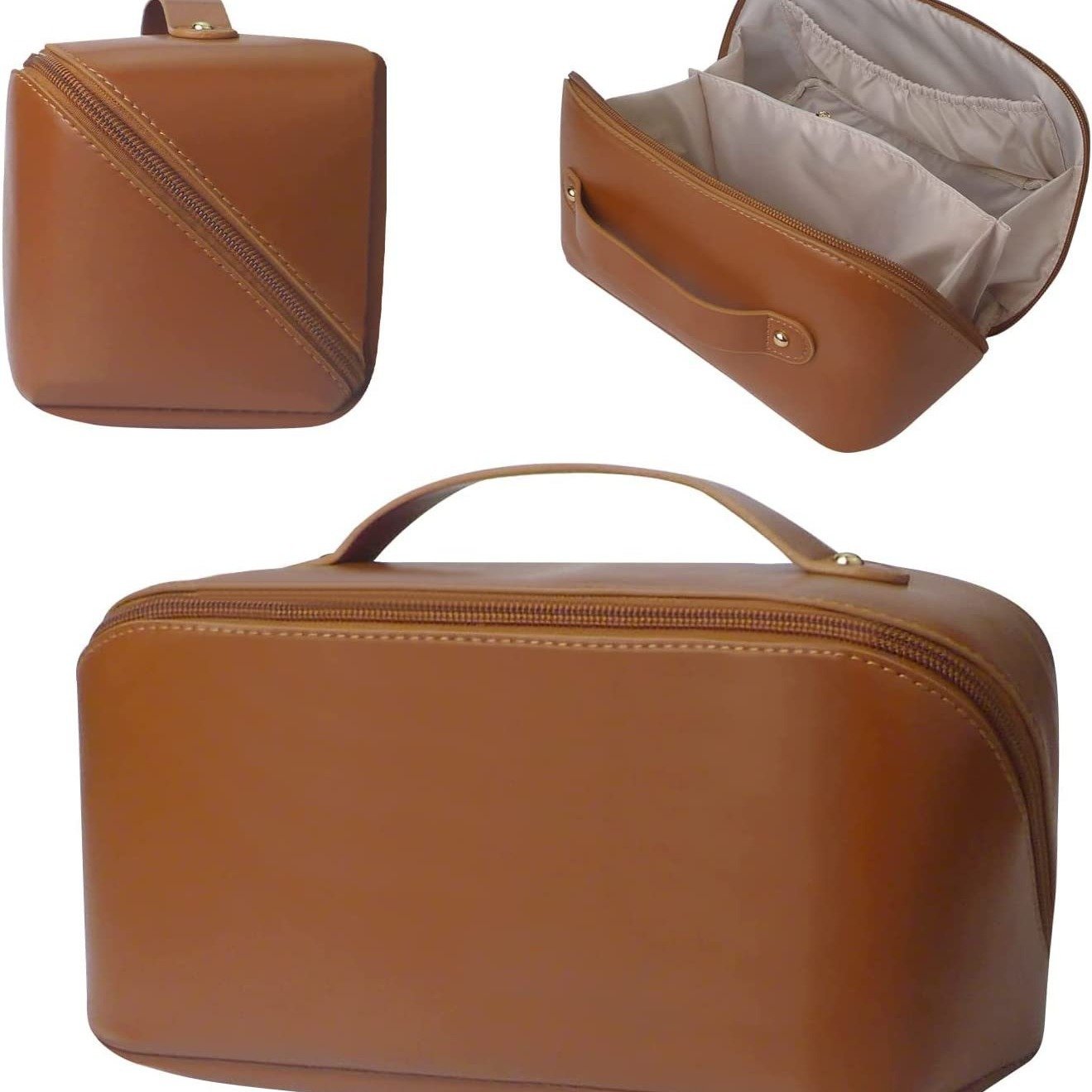 New custom travel bag portable women's makeup bag soft handle multi-functional open makeup storage bag